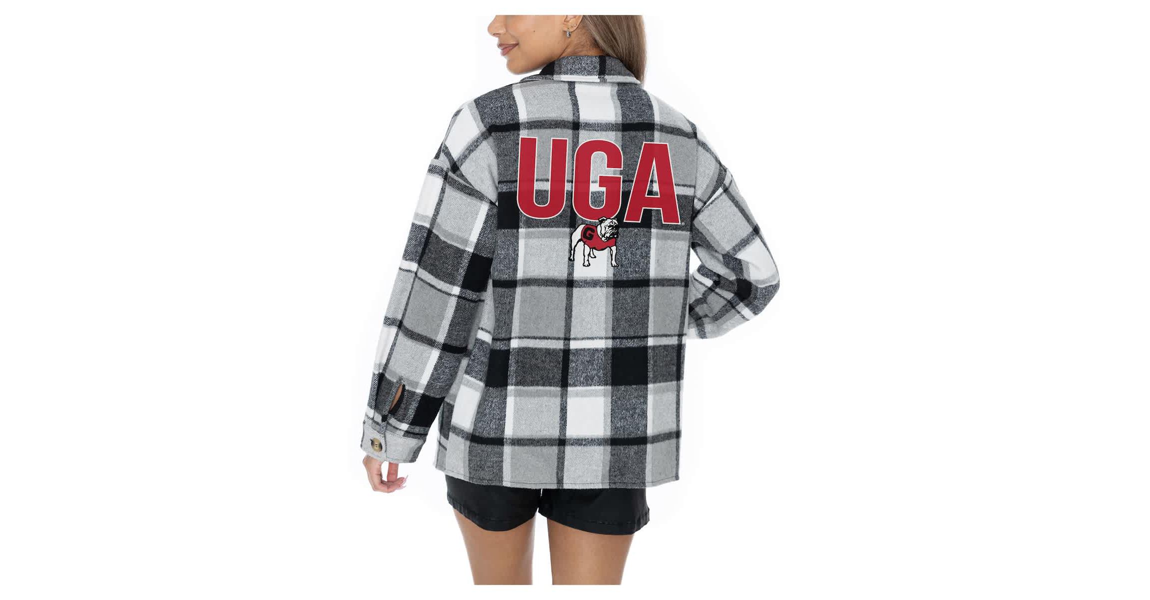 NCAA Grey Georgia Bulldogs Long Sleeve Brushed Plaid Button-Up Overshirt Jacket