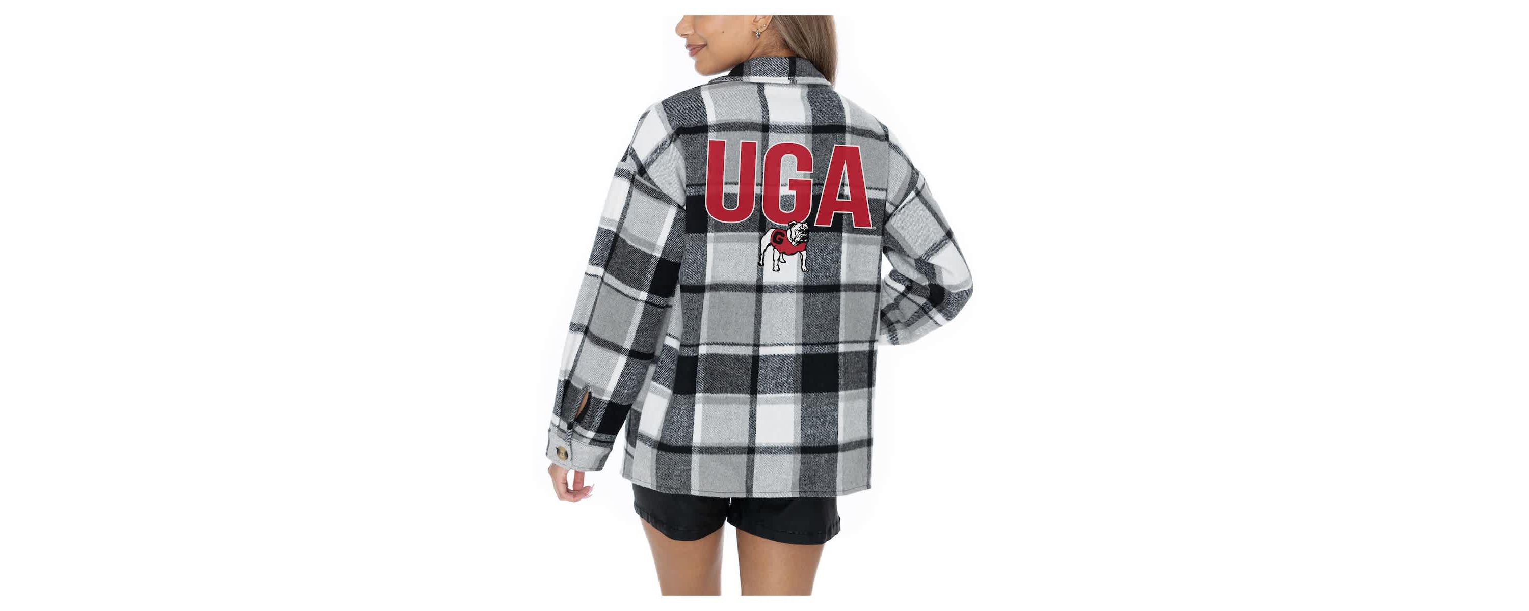 NCAA Grey Georgia Bulldogs Long Sleeve Brushed Plaid Button-Up Overshirt Jacket