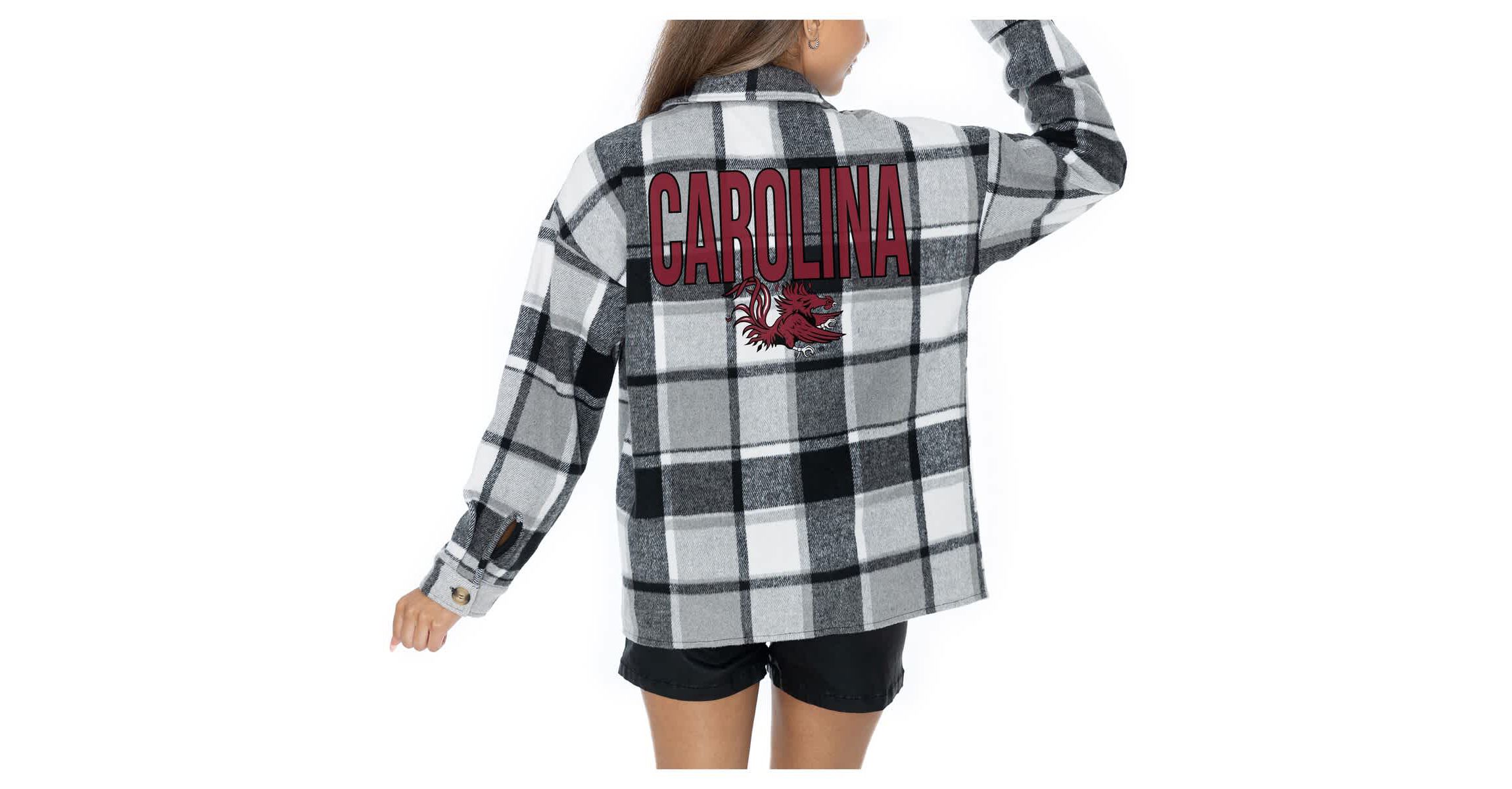 NCAA Grey South Carolina Gamecocks Long Sleeve Brushed Plaid Button-Up Overshirt Jacket