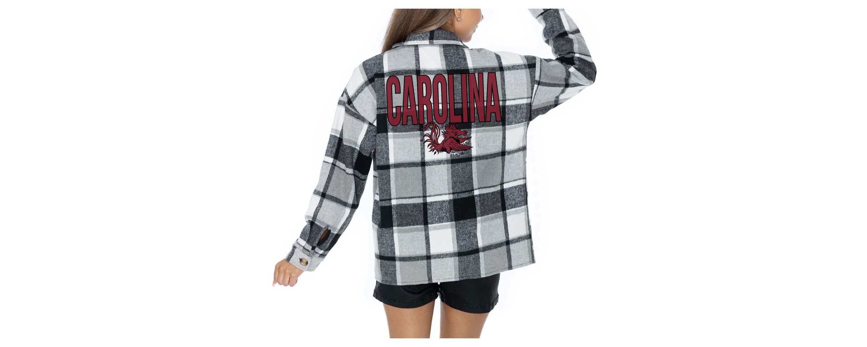 NCAA Grey South Carolina Gamecocks Long Sleeve Brushed Plaid Button-Up Overshirt Jacket