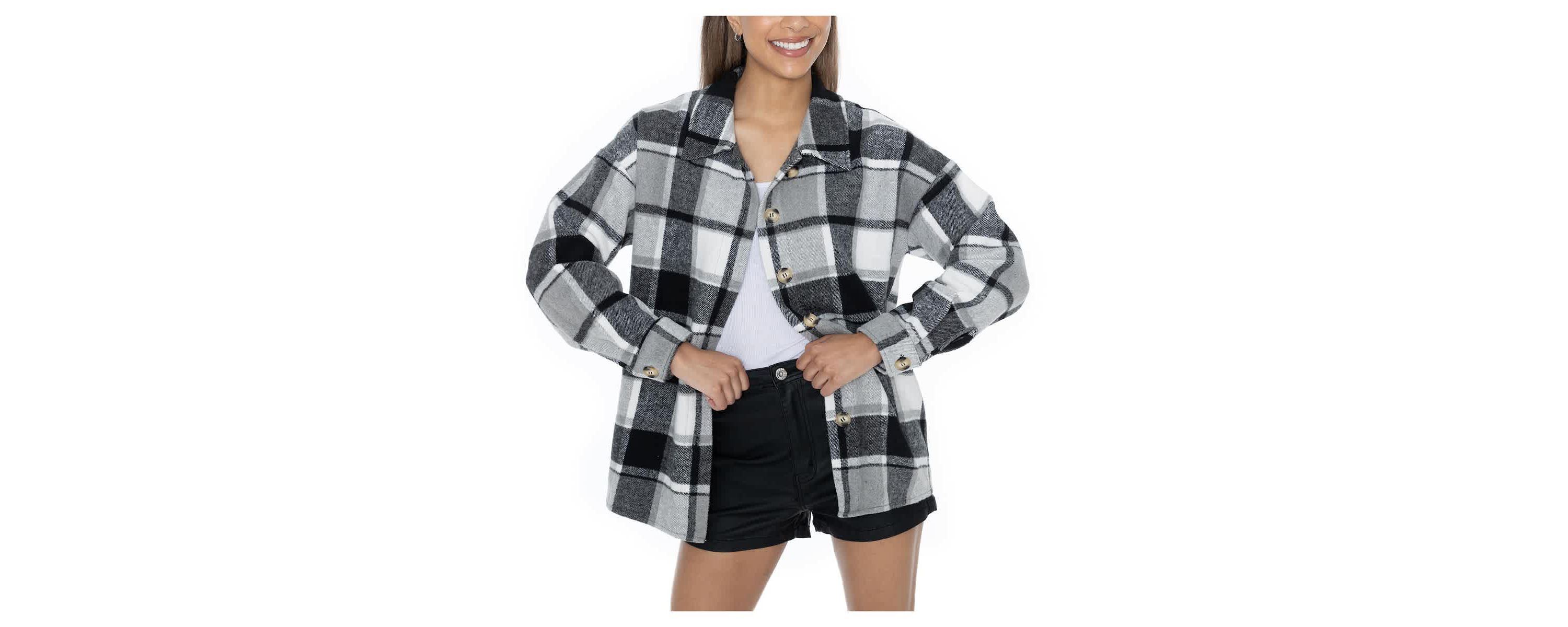 NCAA Grey South Carolina Gamecocks Long Sleeve Brushed Plaid Button-Up Overshirt Jacket
