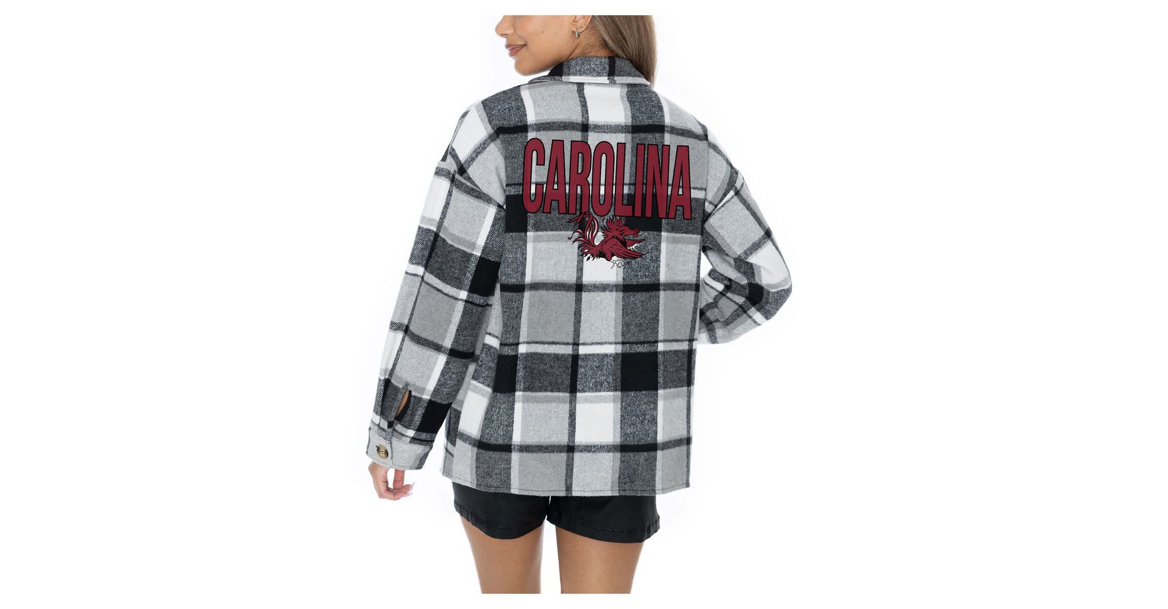 NCAA Grey South Carolina Gamecocks Long Sleeve Brushed Plaid Button-Up Overshirt Jacket