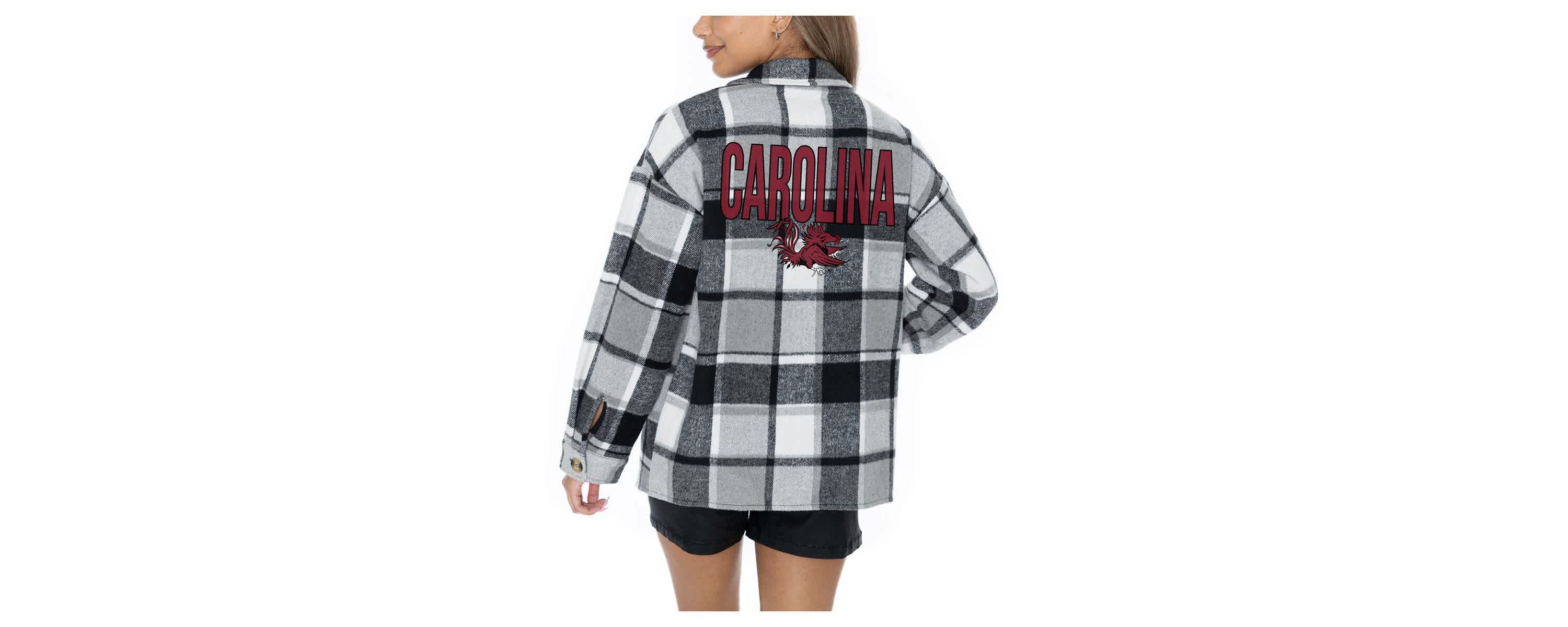 NCAA Grey South Carolina Gamecocks Long Sleeve Brushed Plaid Button-Up Overshirt Jacket