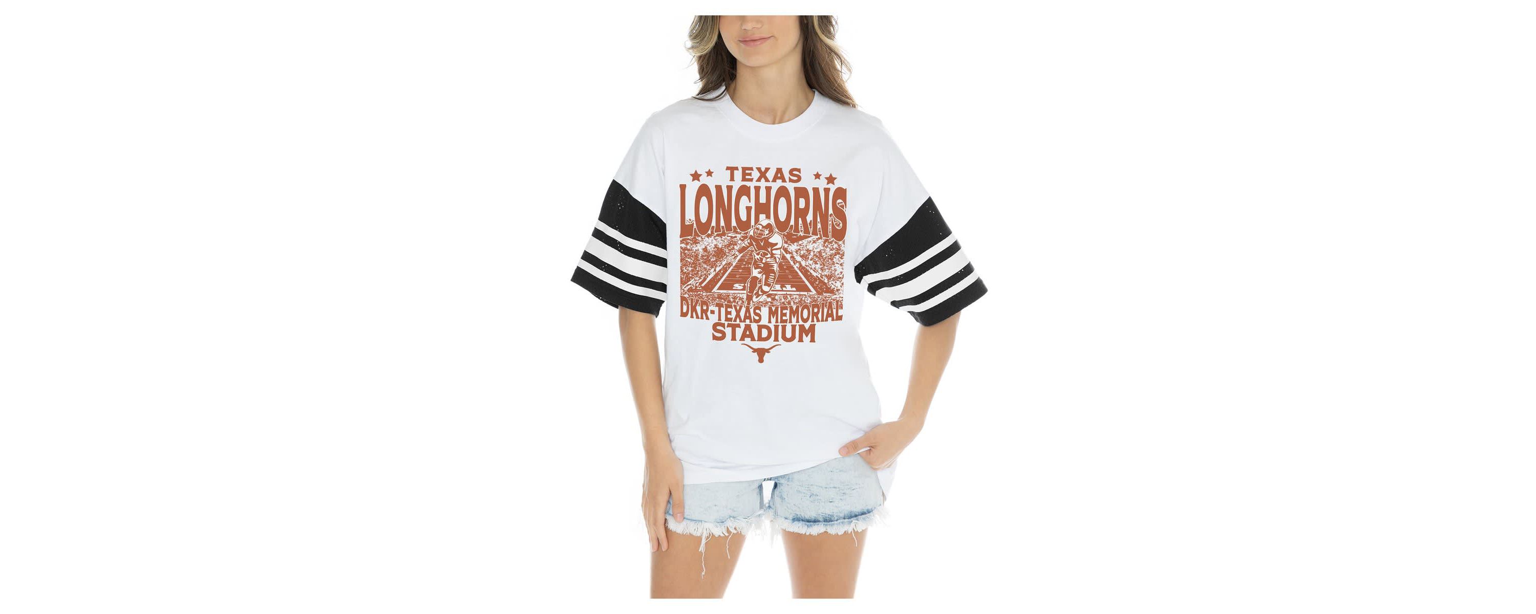 NCAA Texas Longhorns Crowd Pleaser Contrast Sporty Stripe Oversized T-Shirt