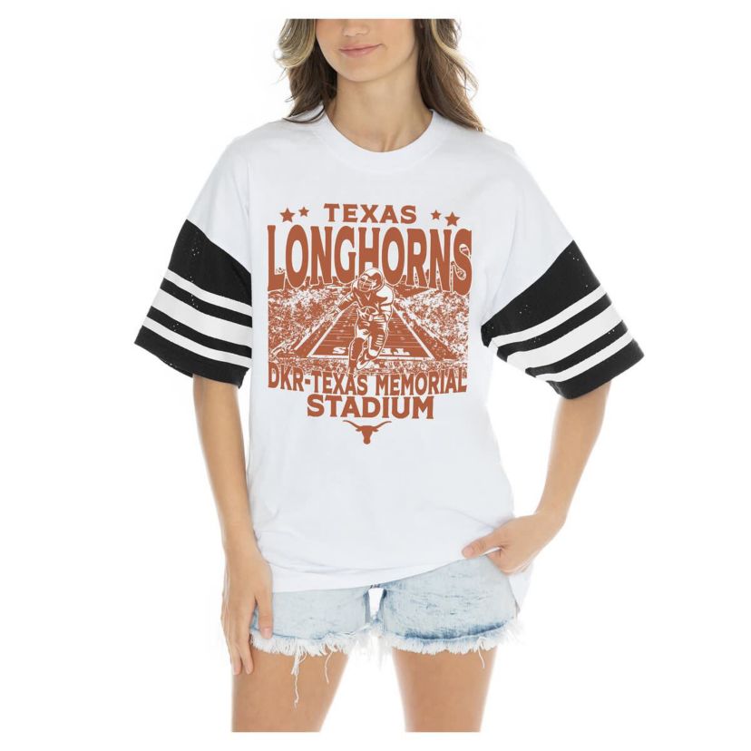NCAA Texas Longhorns Crowd Pleaser Contrast Sporty Stripe Oversized T-Shirt