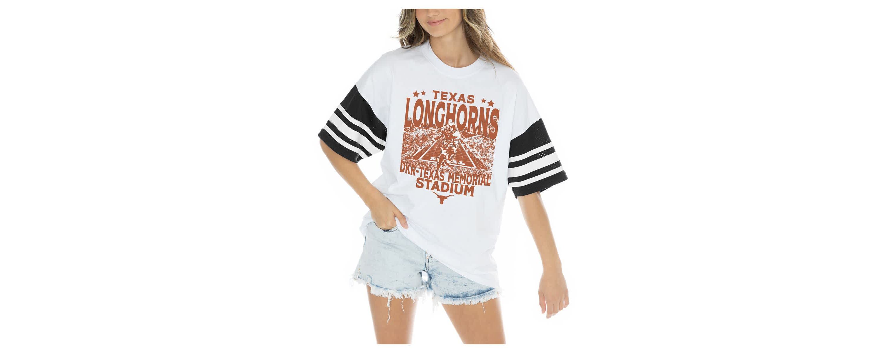 NCAA Texas Longhorns Crowd Pleaser Contrast Sporty Stripe Oversized T-Shirt