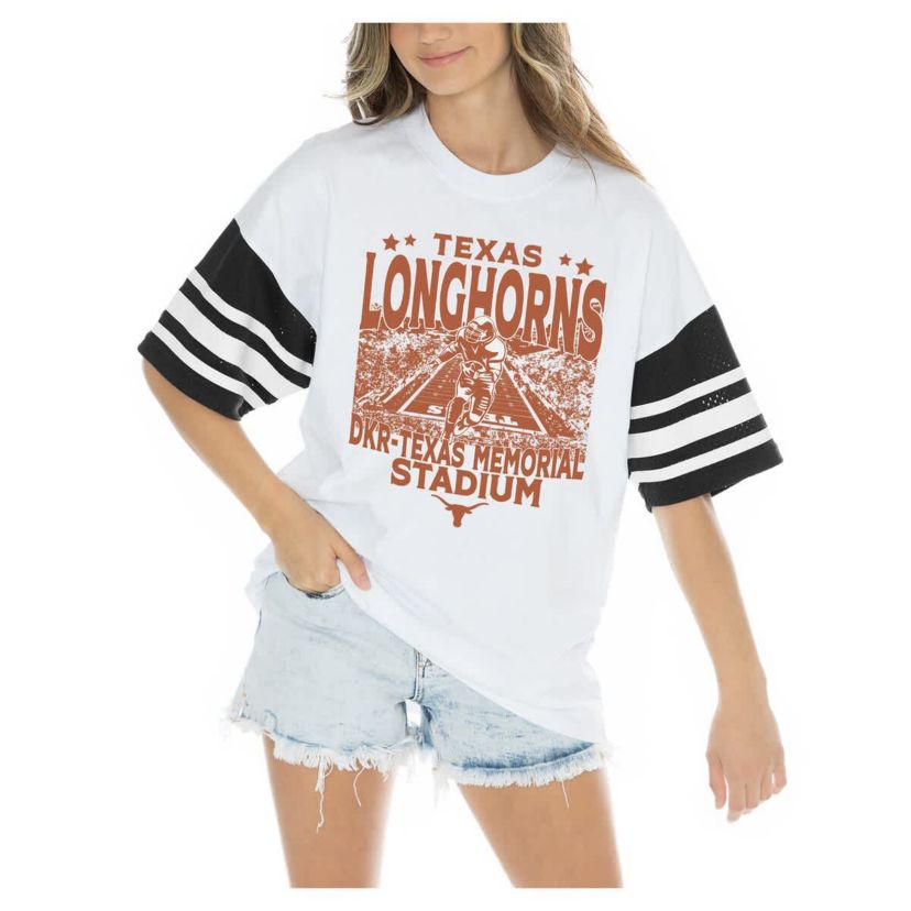 NCAA Texas Longhorns Crowd Pleaser Contrast Sporty Stripe Oversized T-Shirt