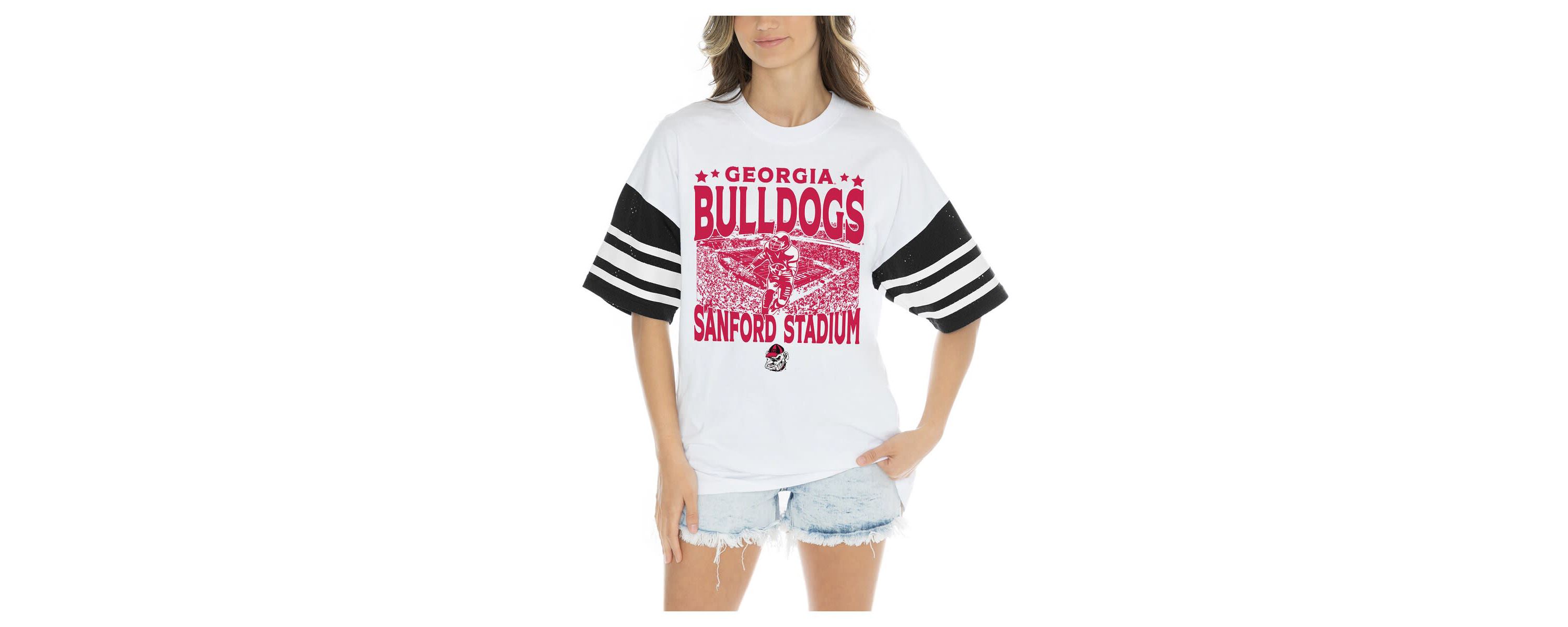 NCAA Georgia Bulldogs Crowd Pleaser Contrast Sporty Stripe Oversized T-Shirt