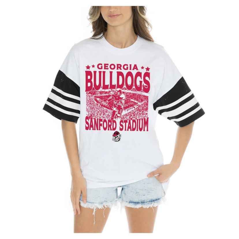 NCAA Georgia Bulldogs Crowd Pleaser Contrast Sporty Stripe Oversized T-Shirt