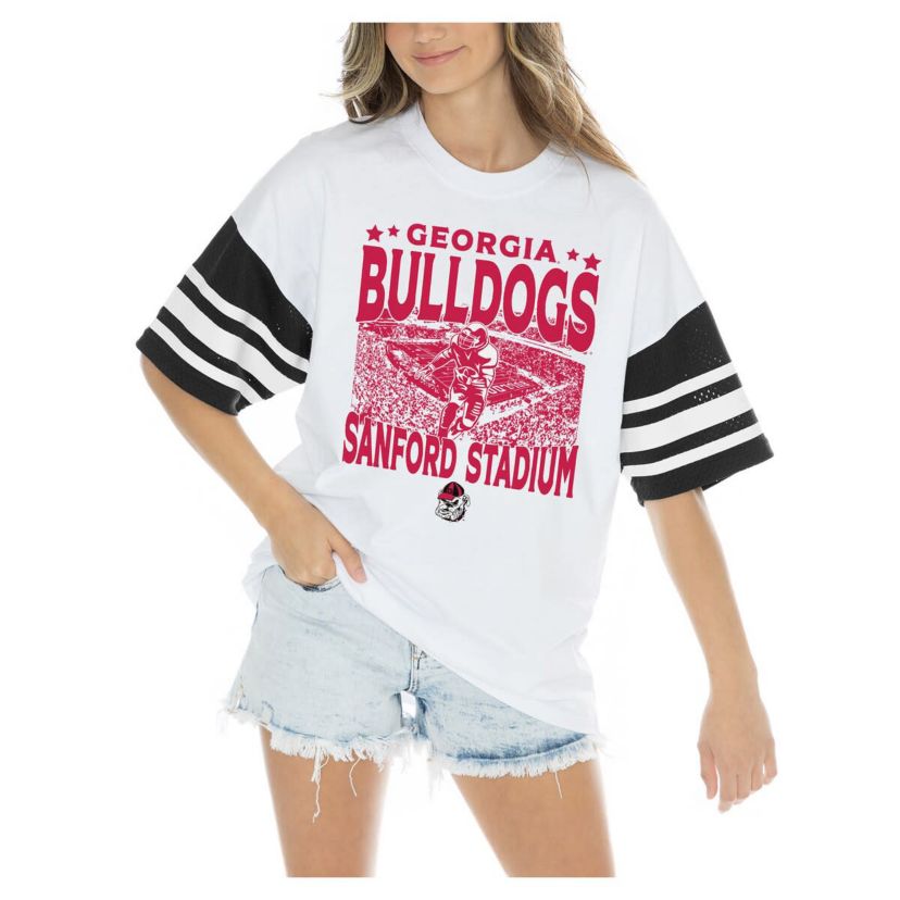 NCAA Georgia Bulldogs Crowd Pleaser Contrast Sporty Stripe Oversized T-Shirt