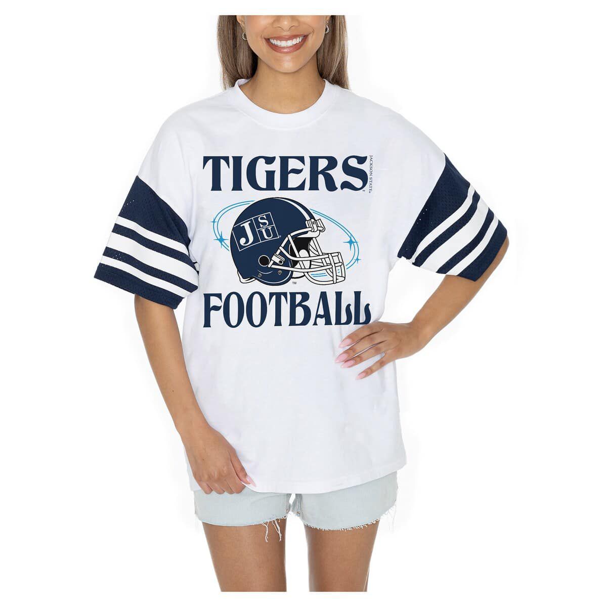 NCAA Jackson State Tigers Starting Lineup Contrast Sporty Oversized T-Shirt