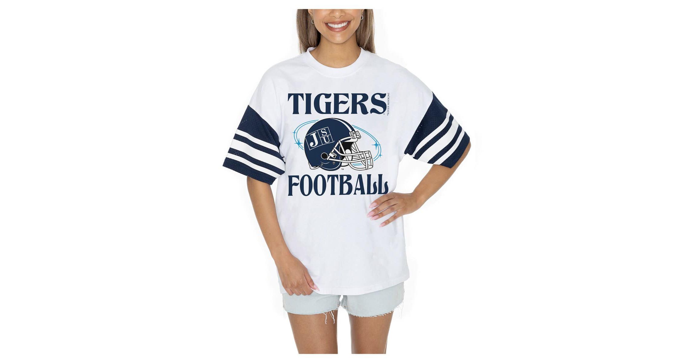 NCAA Jackson State Tigers Starting Lineup Contrast Sporty Oversized T-Shirt