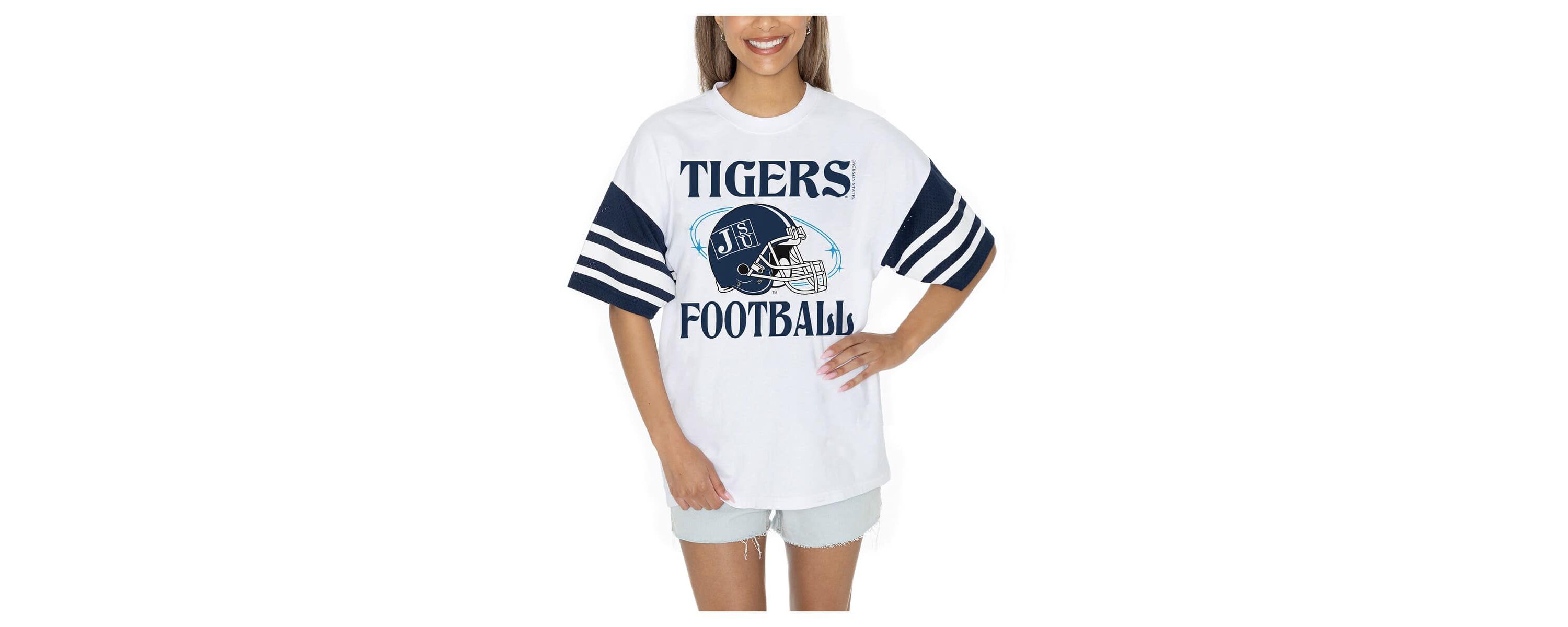 NCAA Jackson State Tigers Starting Lineup Contrast Sporty Oversized T-Shirt