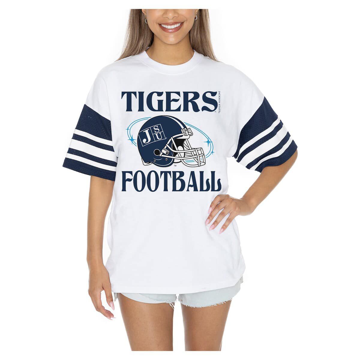 NCAA Jackson State Tigers Starting Lineup Contrast Sporty Oversized T-Shirt