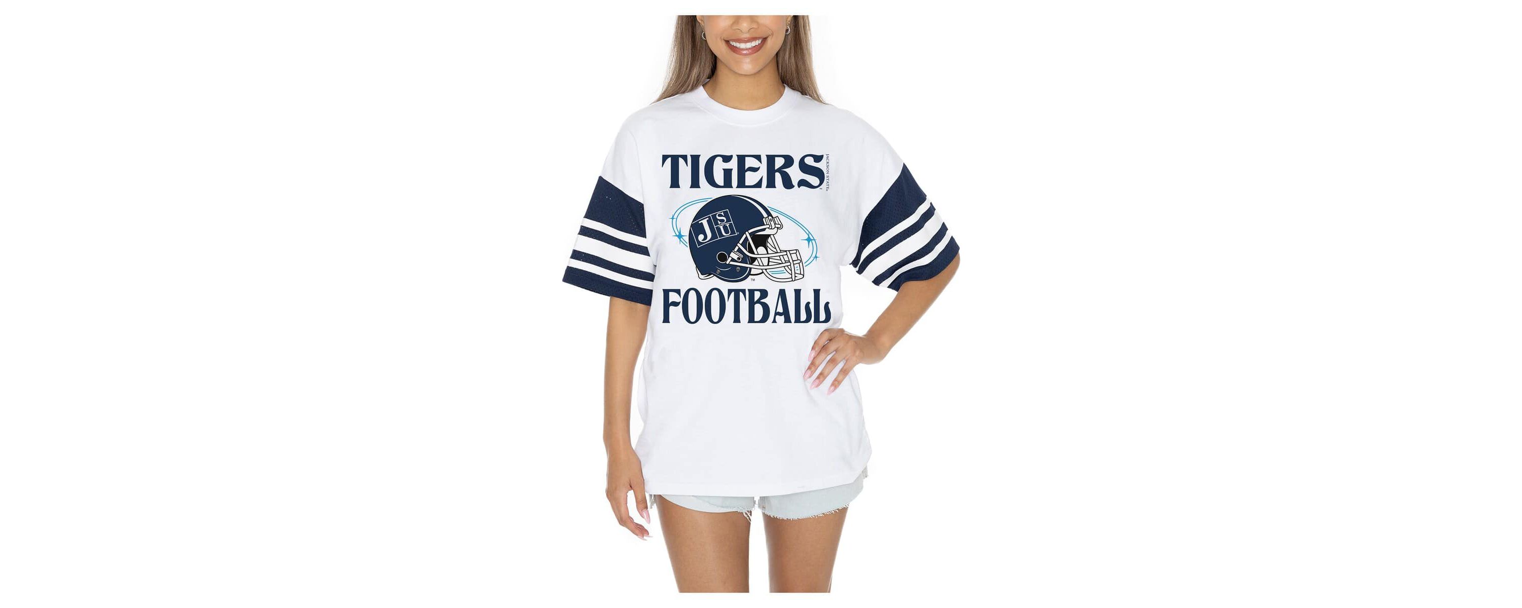 NCAA Jackson State Tigers Starting Lineup Contrast Sporty Oversized T-Shirt