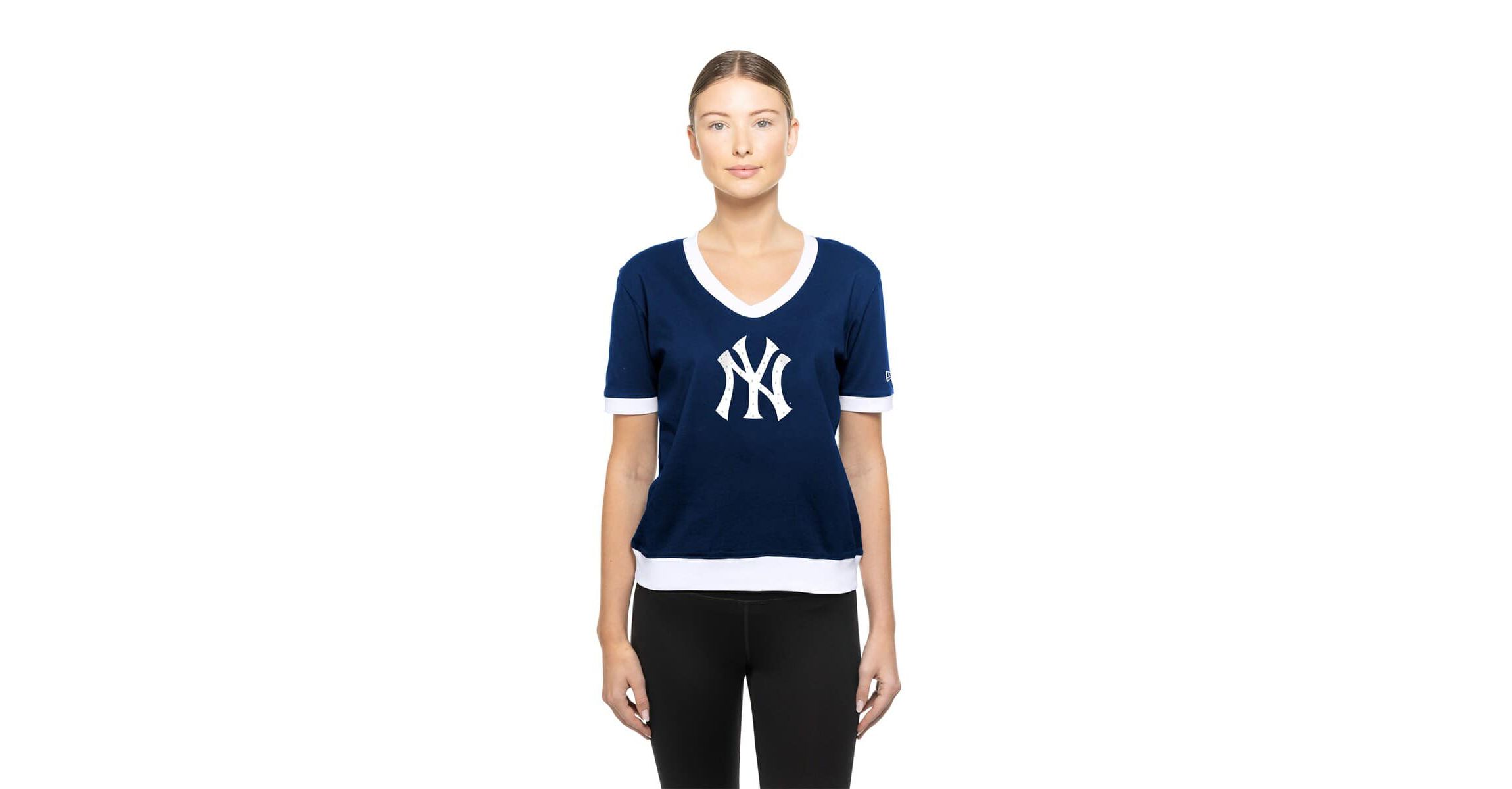 MLB New York Yankees Game Day Rhinestone V-Neck T-Shirt