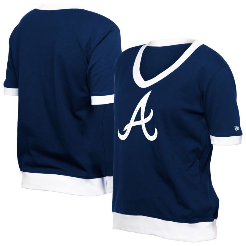 MLB Atlanta Braves Game Day Rhinestone V-Neck T-Shirt