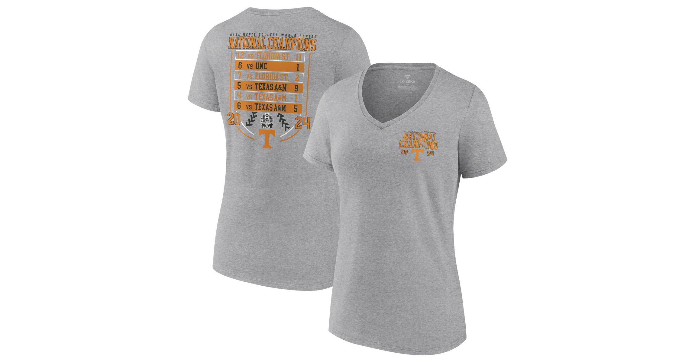 NCAA Fanatics Tennessee Volunteers 2024 NCAA Baseball NCAA World Series s Schedule V-Neck T-Shirt