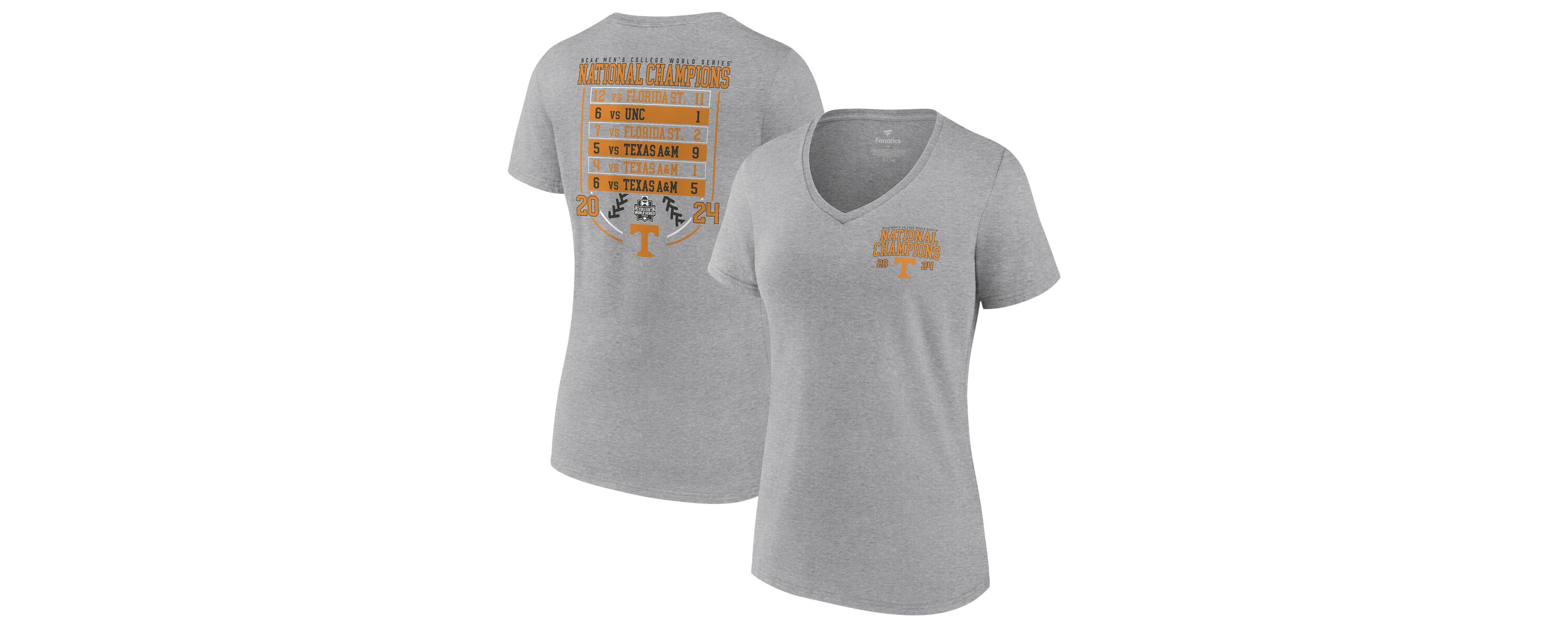 NCAA Fanatics Tennessee Volunteers 2024 NCAA Baseball NCAA World Series s Schedule V-Neck T-Shirt