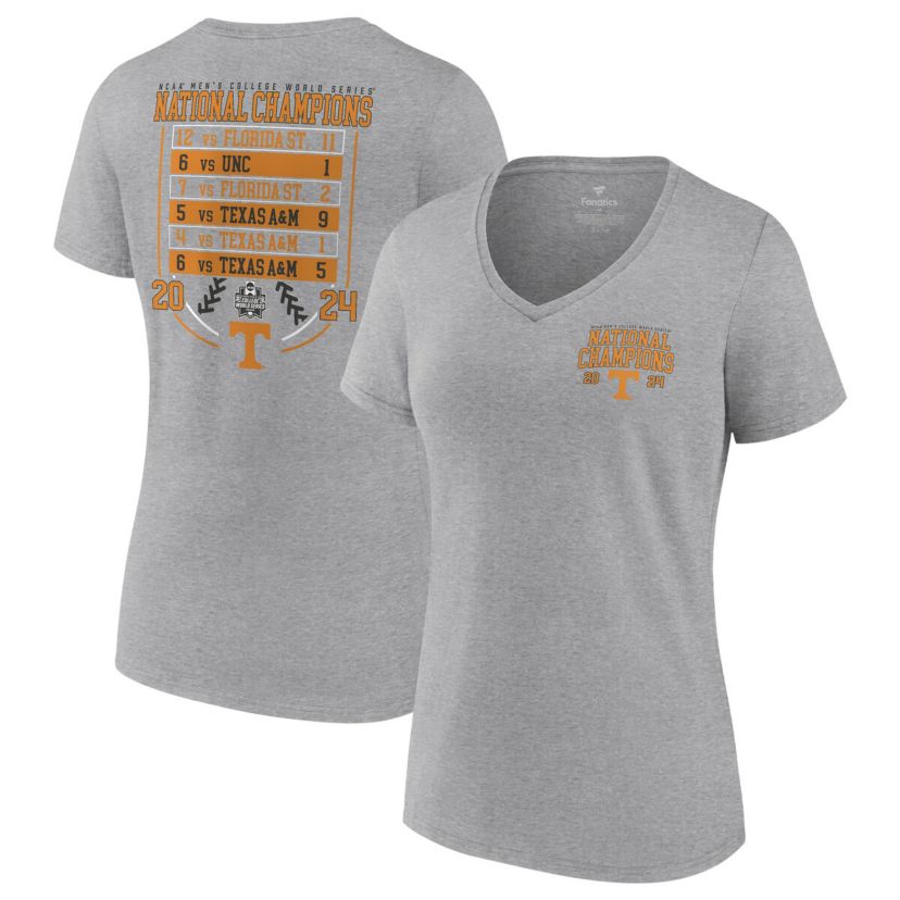 NCAA Fanatics Tennessee Volunteers 2024 NCAA Baseball NCAA World Series s Schedule V-Neck T-Shirt