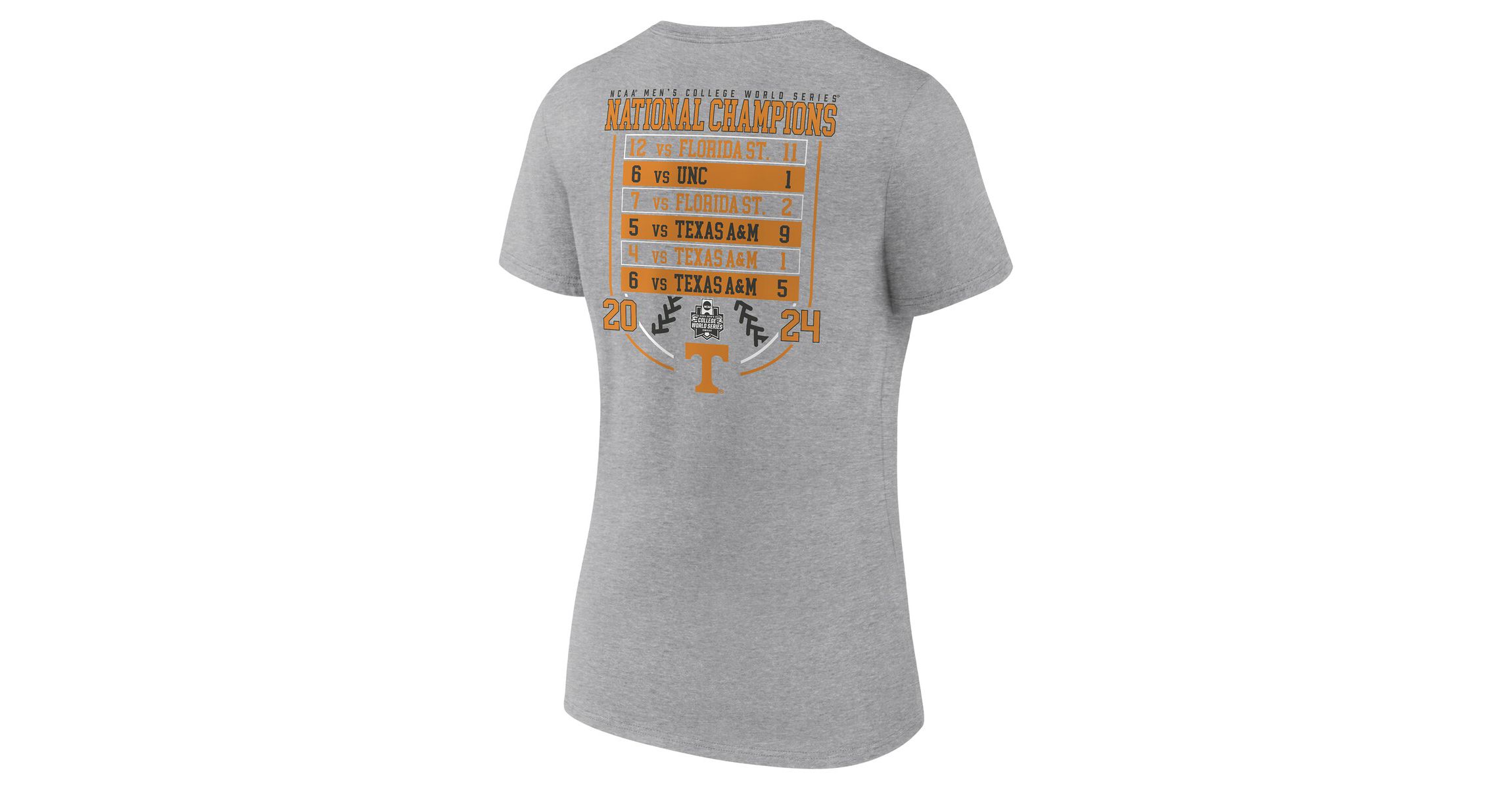 NCAA Fanatics Tennessee Volunteers 2024 NCAA Baseball NCAA World Series s Schedule V-Neck T-Shirt