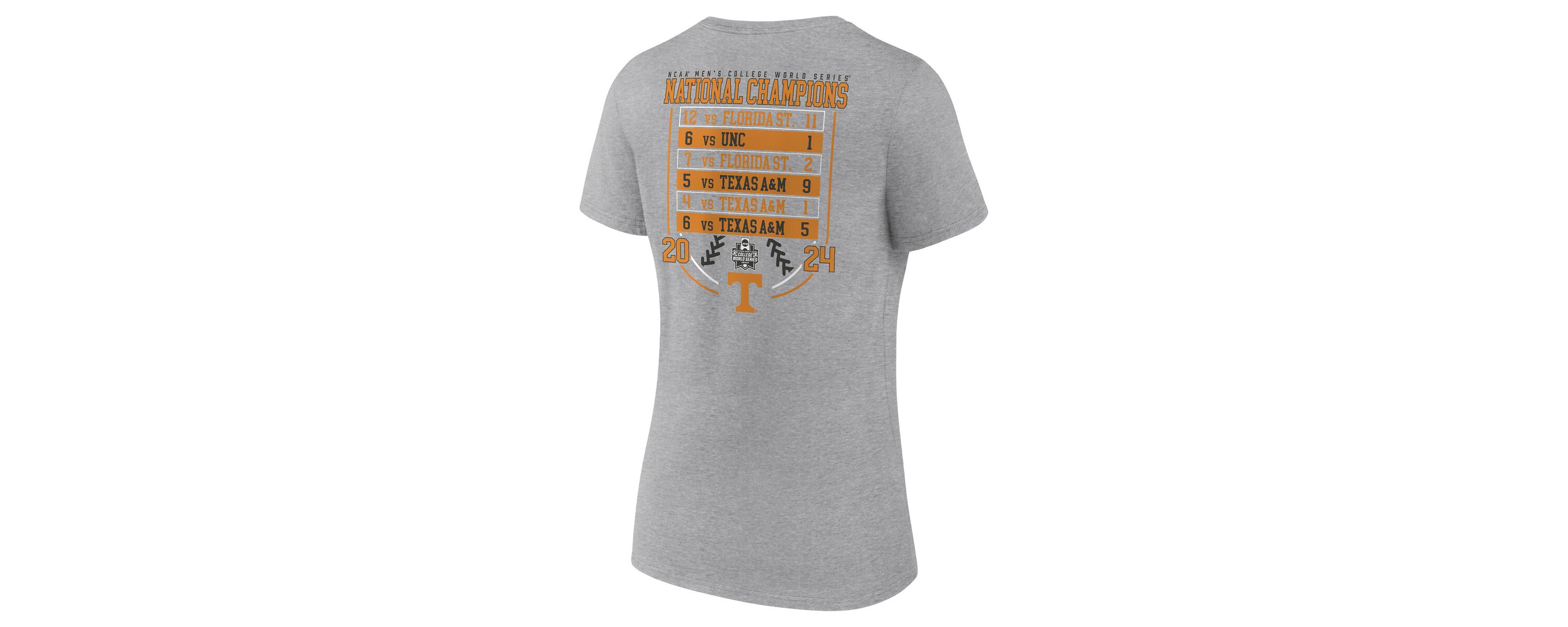 NCAA Fanatics Tennessee Volunteers 2024 NCAA Baseball NCAA World Series s Schedule V-Neck T-Shirt