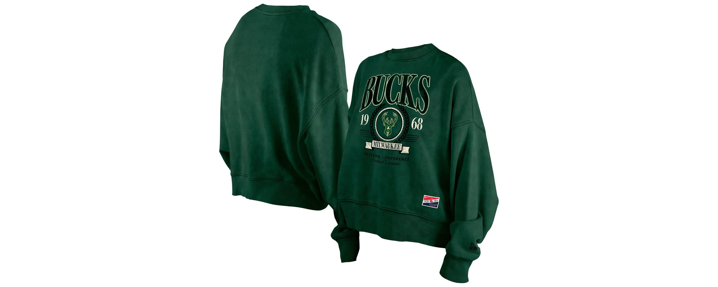 NBA Hunter Milwaukee Bucks Throwback Vintage Enzyme Wash Oversized Boxy Pullover Sweatshirt