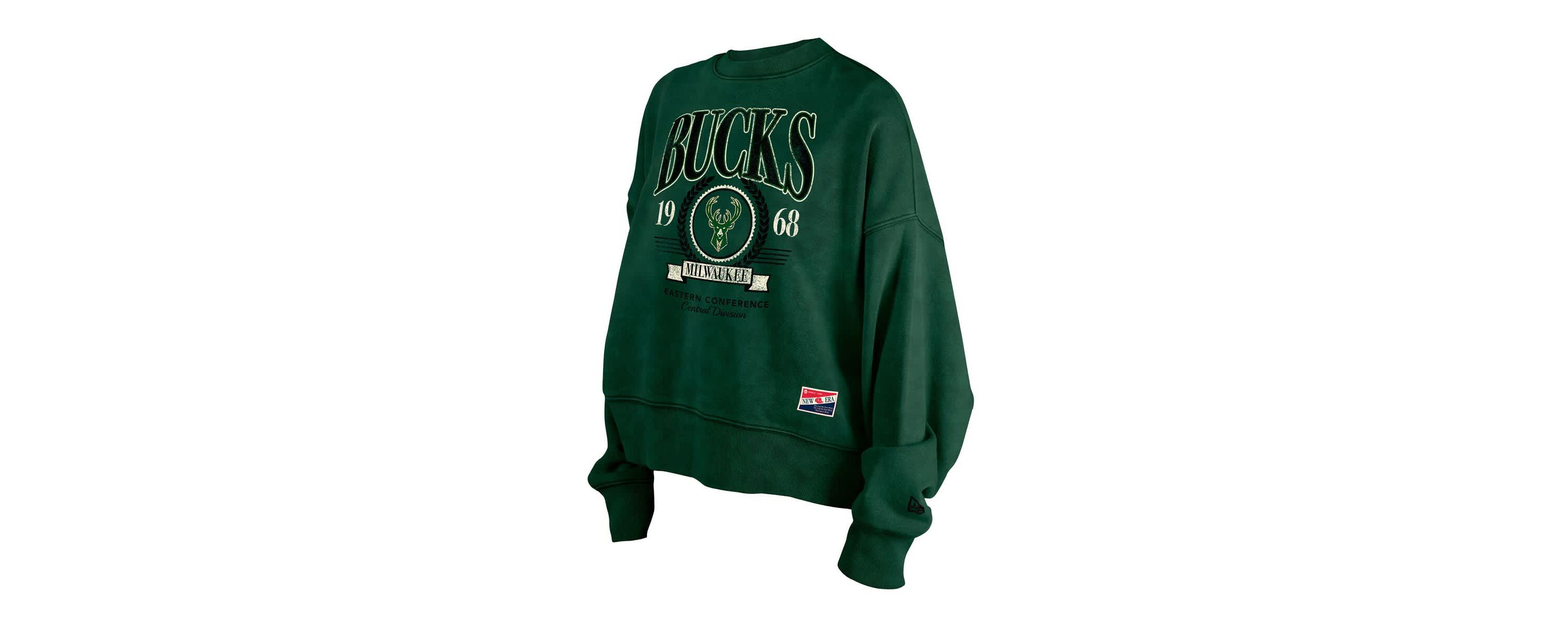 NBA Hunter Milwaukee Bucks Throwback Vintage Enzyme Wash Oversized Boxy Pullover Sweatshirt
