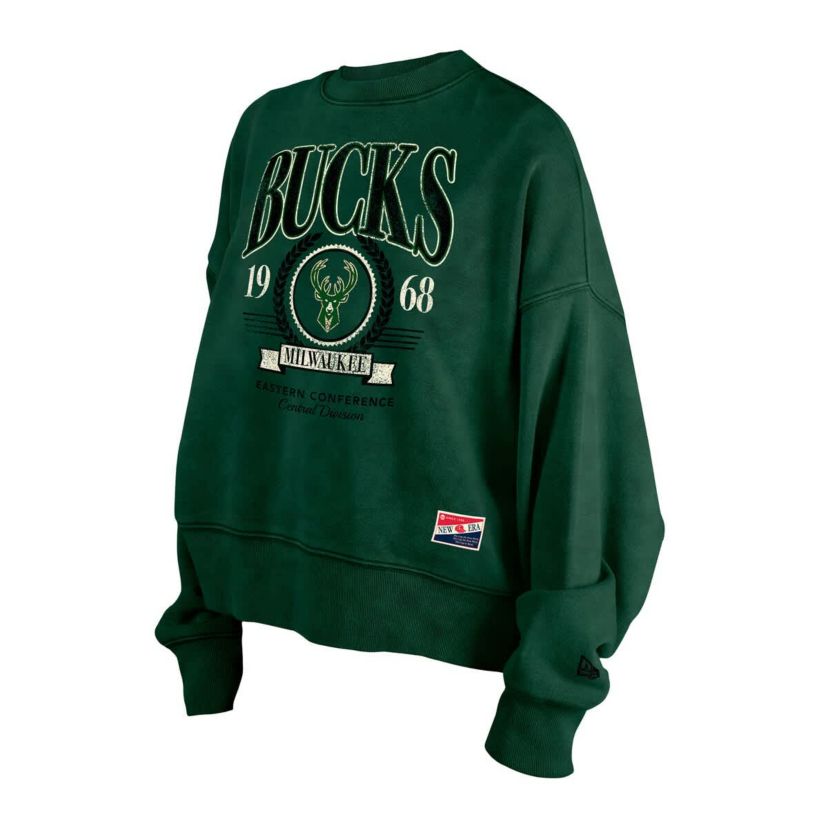 NBA Hunter Milwaukee Bucks Throwback Vintage Enzyme Wash Oversized Boxy Pullover Sweatshirt