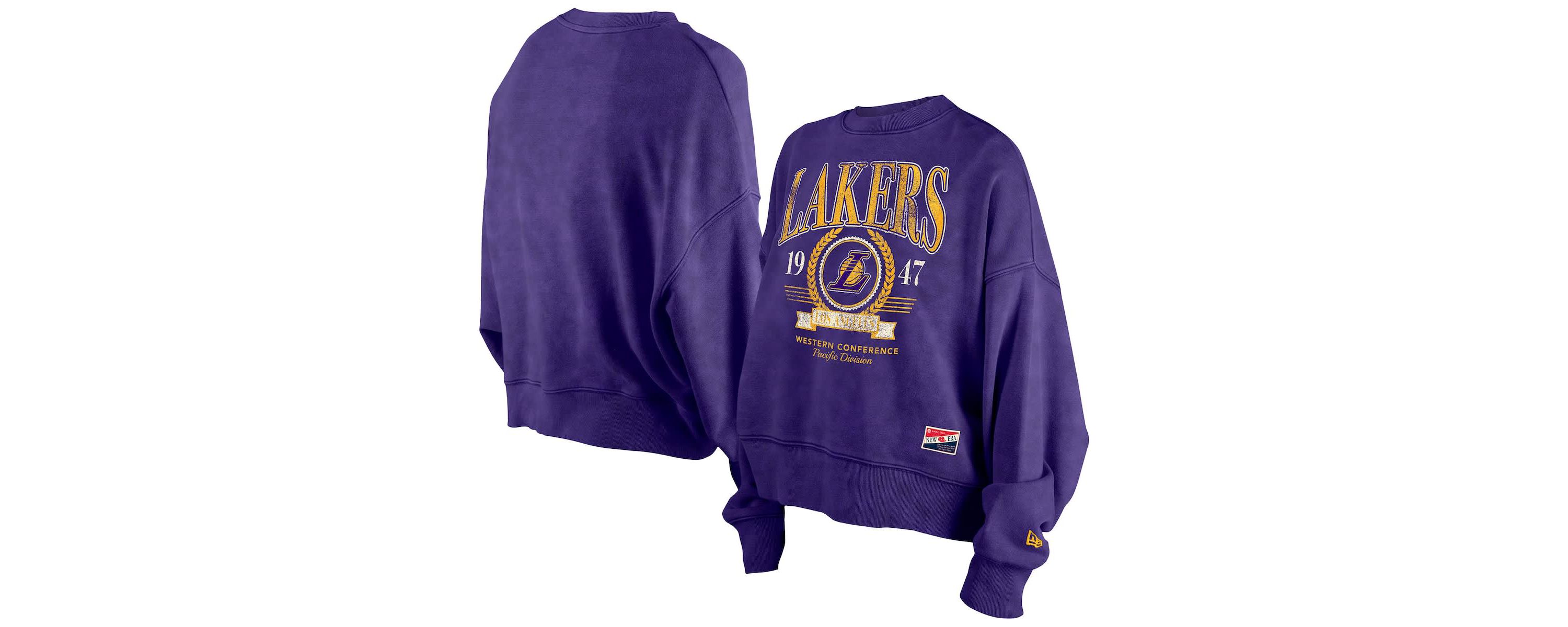 NBA Los Angeles Lakers Throwback Vintage Enzyme Wash Oversized Boxy Pullover Sweatshirt