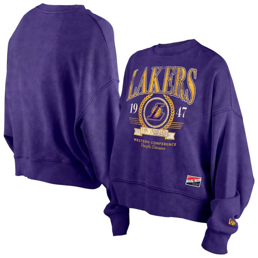 NBA Los Angeles Lakers Throwback Vintage Enzyme Wash Oversized Boxy Pullover Sweatshirt