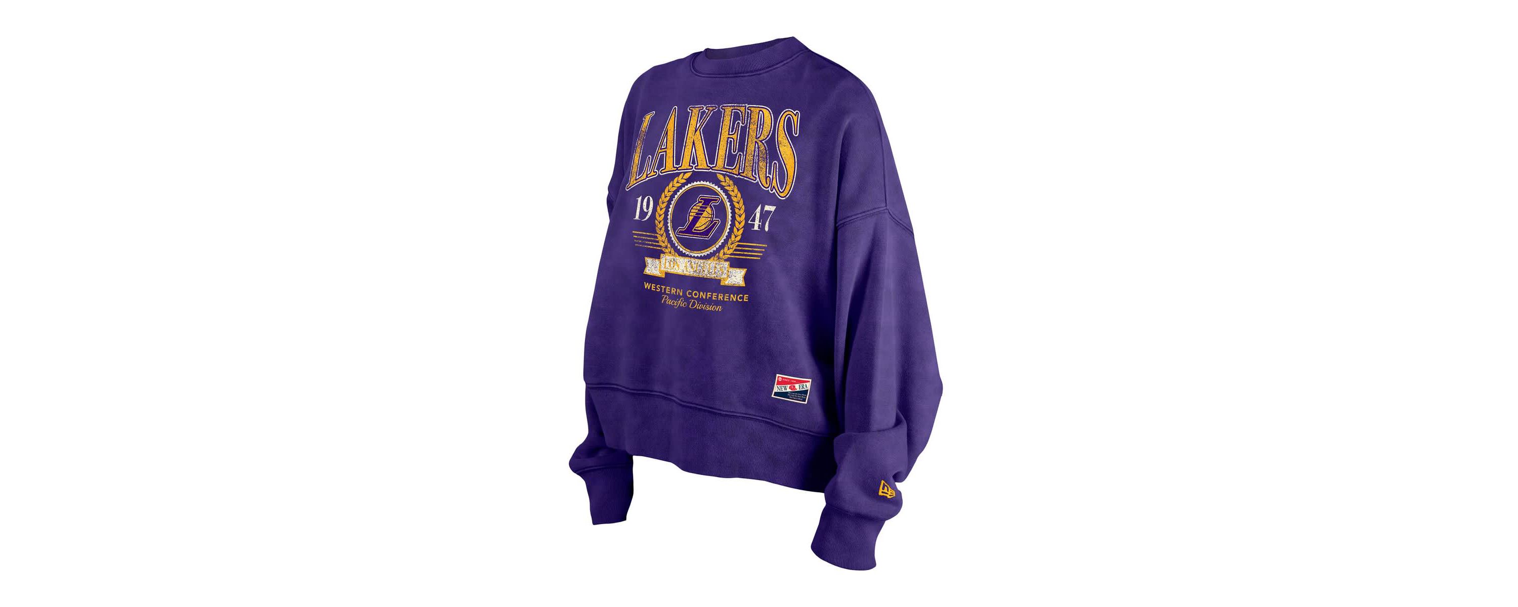 NBA Los Angeles Lakers Throwback Vintage Enzyme Wash Oversized Boxy Pullover Sweatshirt