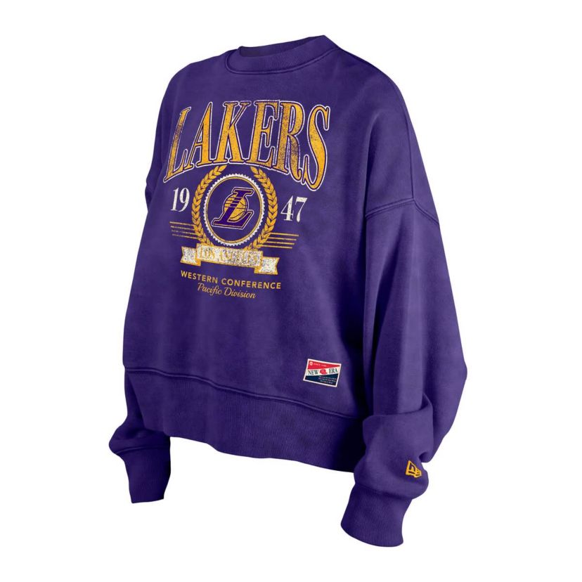 NBA Los Angeles Lakers Throwback Vintage Enzyme Wash Oversized Boxy Pullover Sweatshirt