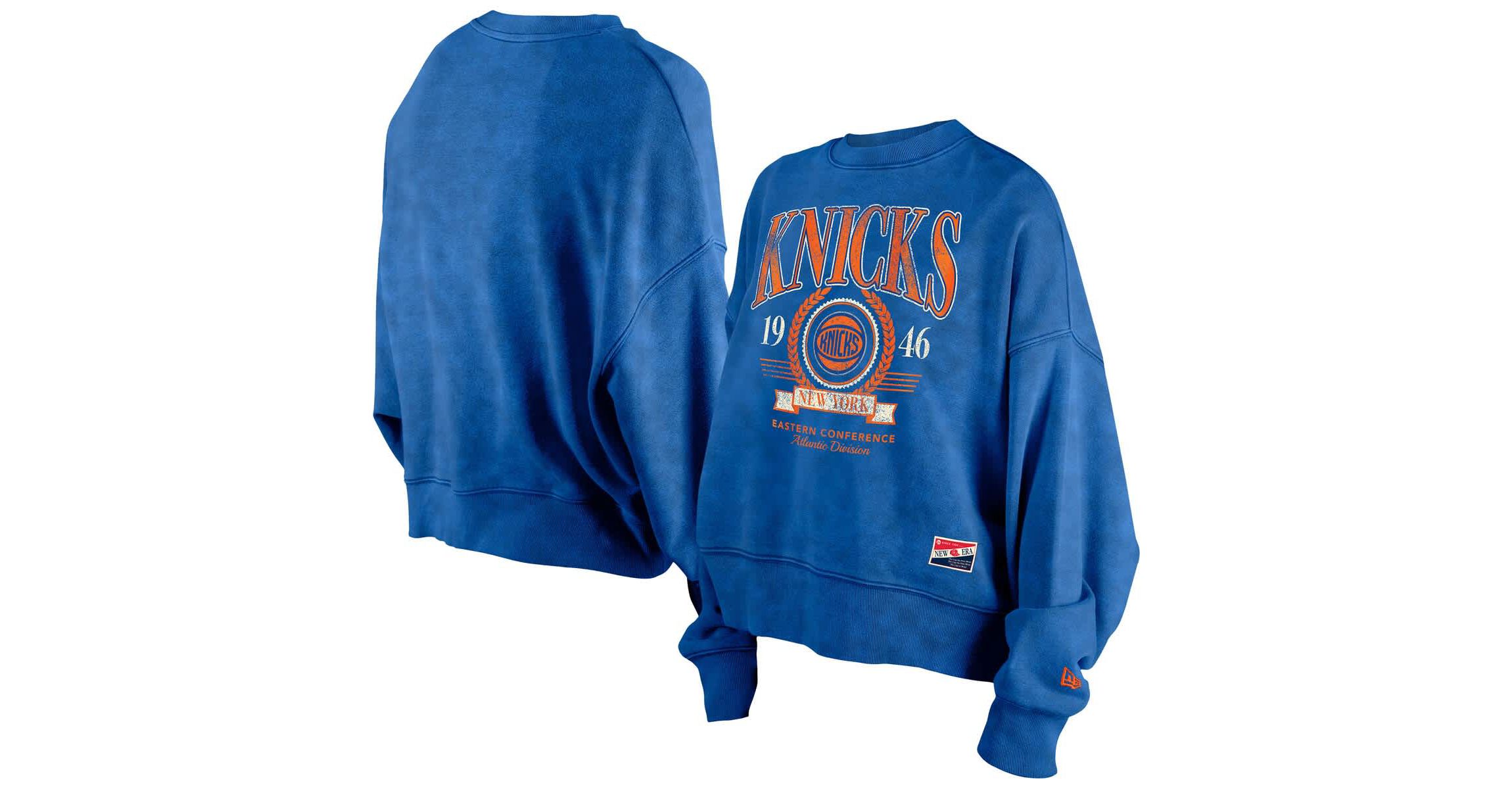 NBA New York Knicks Throwback Vintage Enzyme Wash Oversized Boxy Pullover Sweatshirt