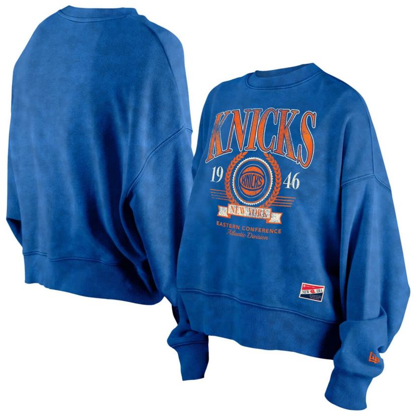 NBA New York Knicks Throwback Vintage Enzyme Wash Oversized Boxy Pullover Sweatshirt