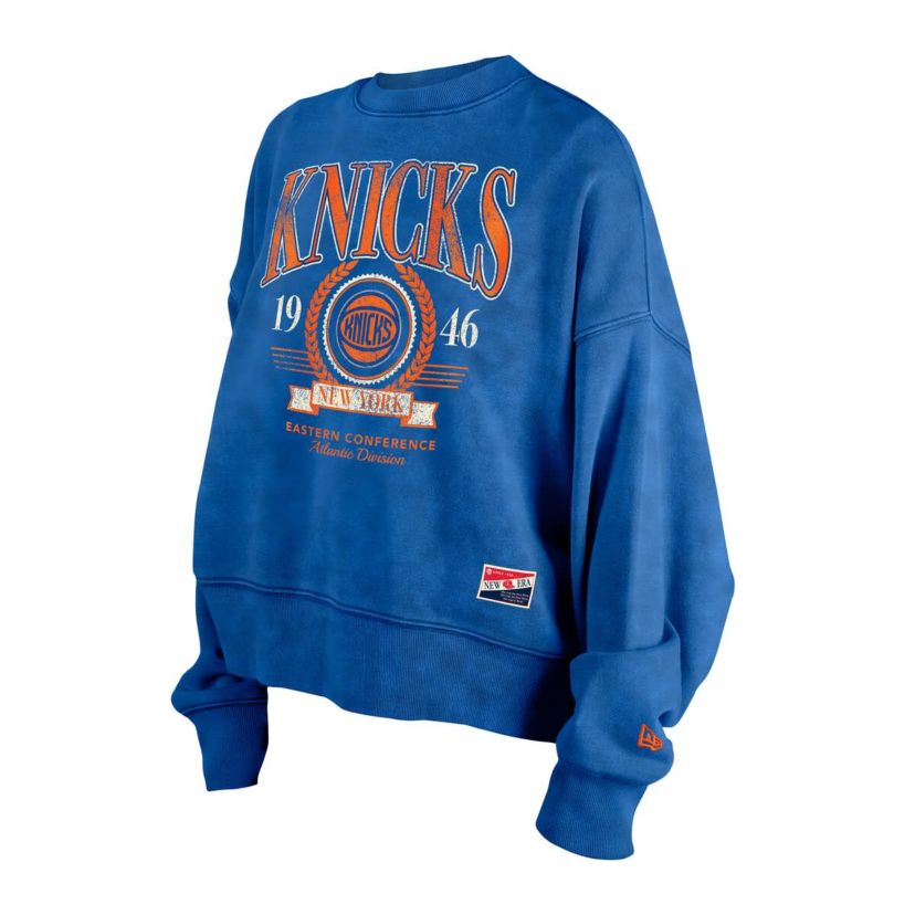 NBA New York Knicks Throwback Vintage Enzyme Wash Oversized Boxy Pullover Sweatshirt