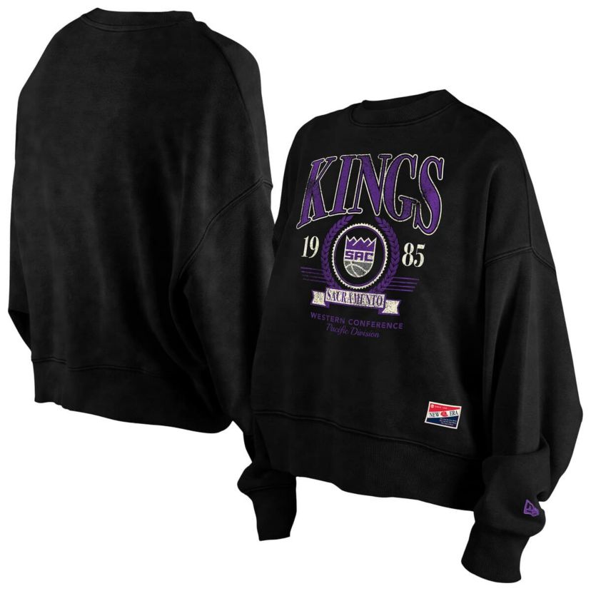 NBA Sacramento Kings Throwback Vintage Enzyme Wash Oversized Boxy Pullover Sweatshirt