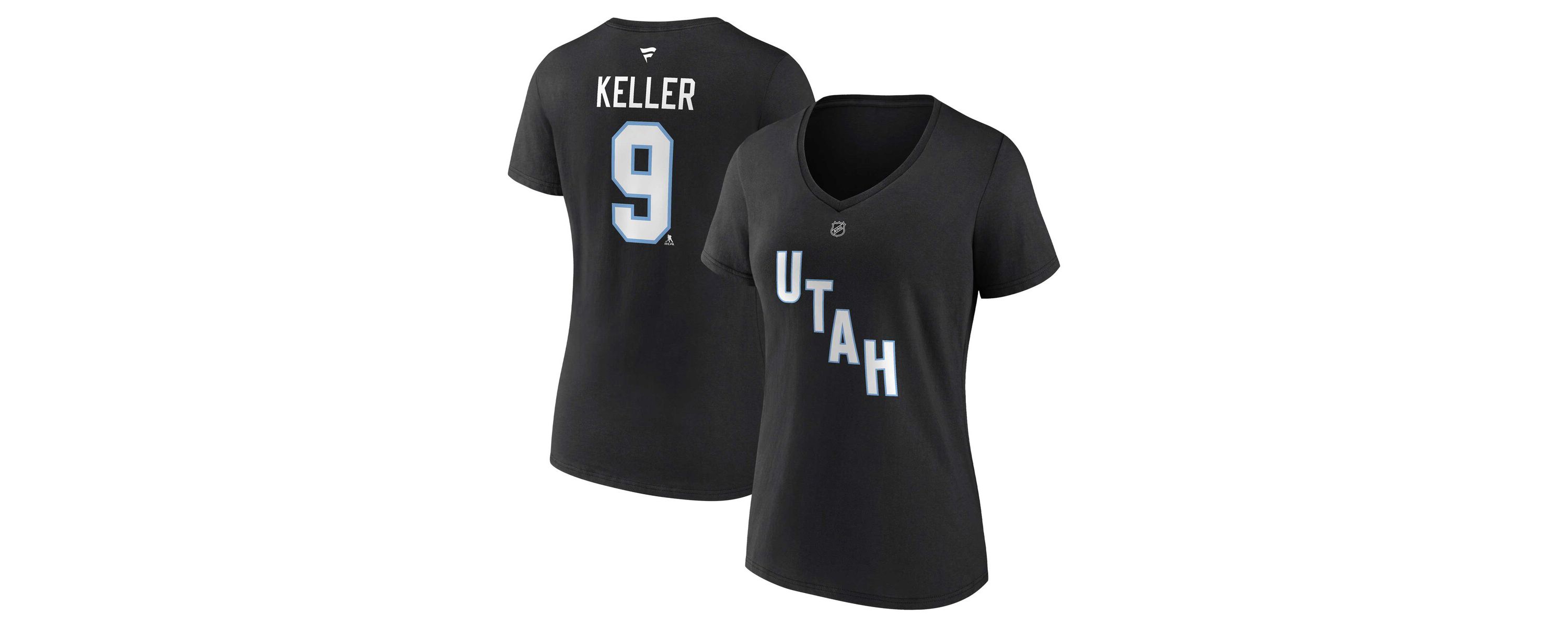 NHL Fanatics Clayton Keller Utah Hockey Club Authentic Stack Name & Number V-Neck T-Shirt