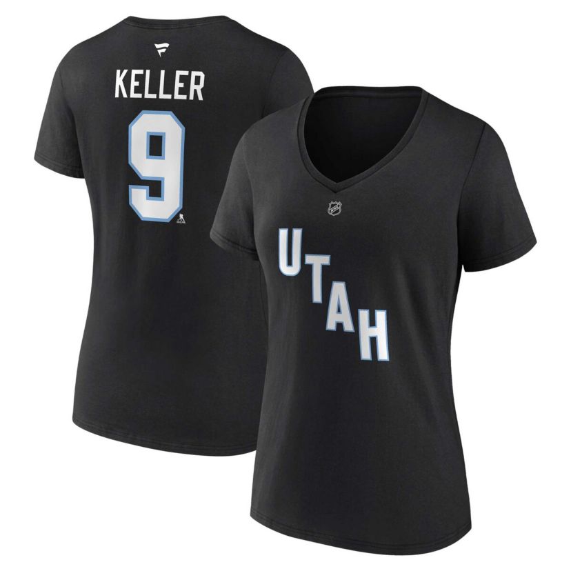 NHL Fanatics Clayton Keller Utah Hockey Club Authentic Stack Name & Number V-Neck T-Shirt