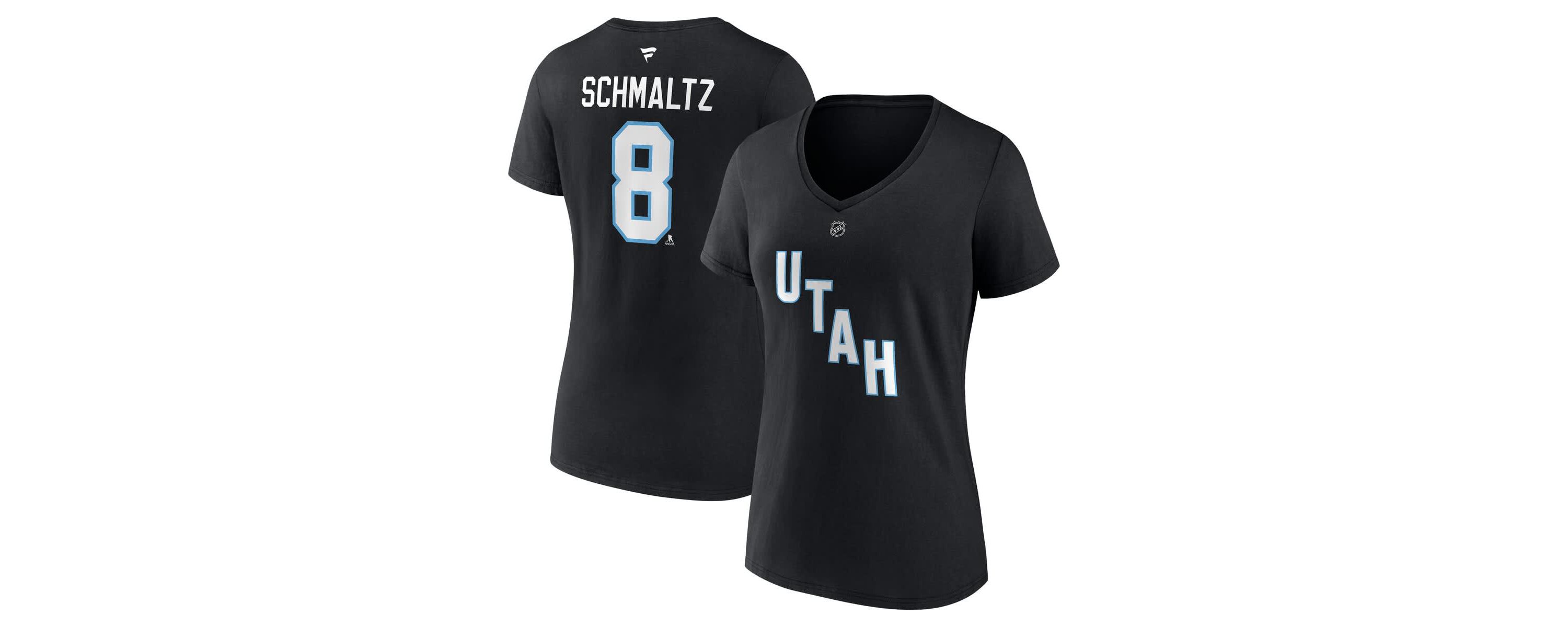 NHL Fanatics Nick Schmaltz Utah Hockey Club Authentic Stack Name & Number V-Neck T-Shirt