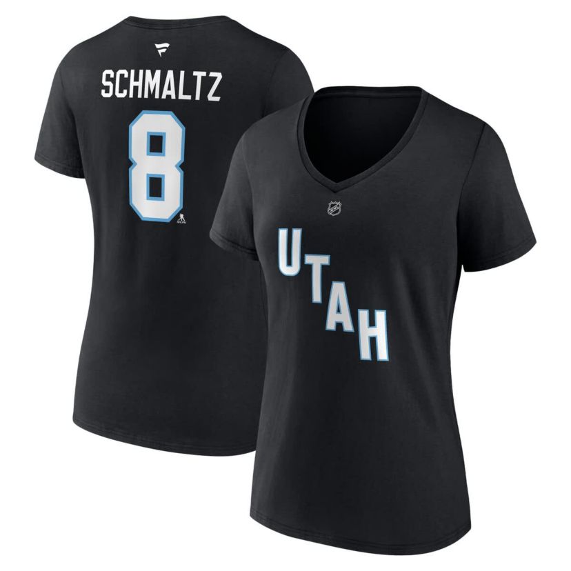 NHL Fanatics Nick Schmaltz Utah Hockey Club Authentic Stack Name & Number V-Neck T-Shirt