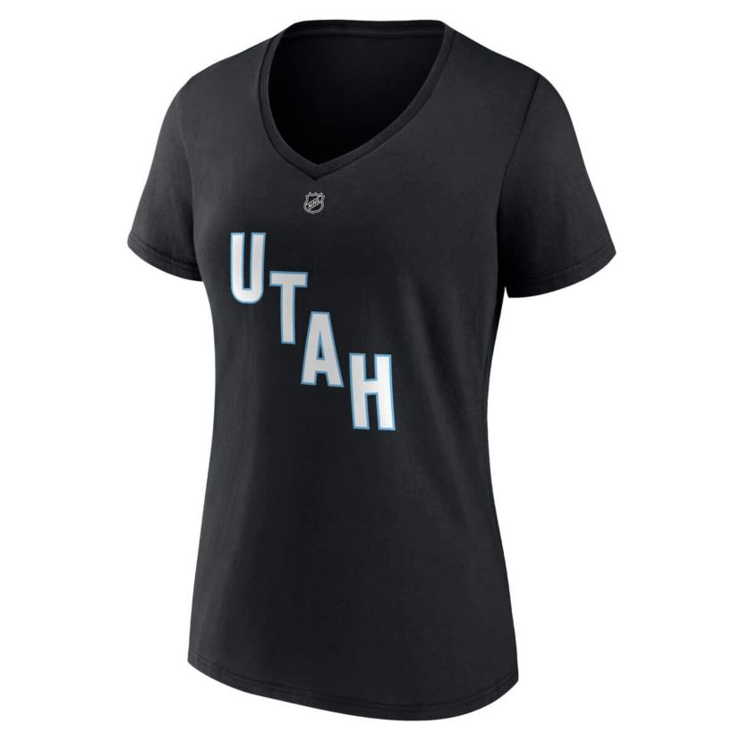 NHL Fanatics Nick Schmaltz Utah Hockey Club Authentic Stack Name & Number V-Neck T-Shirt
