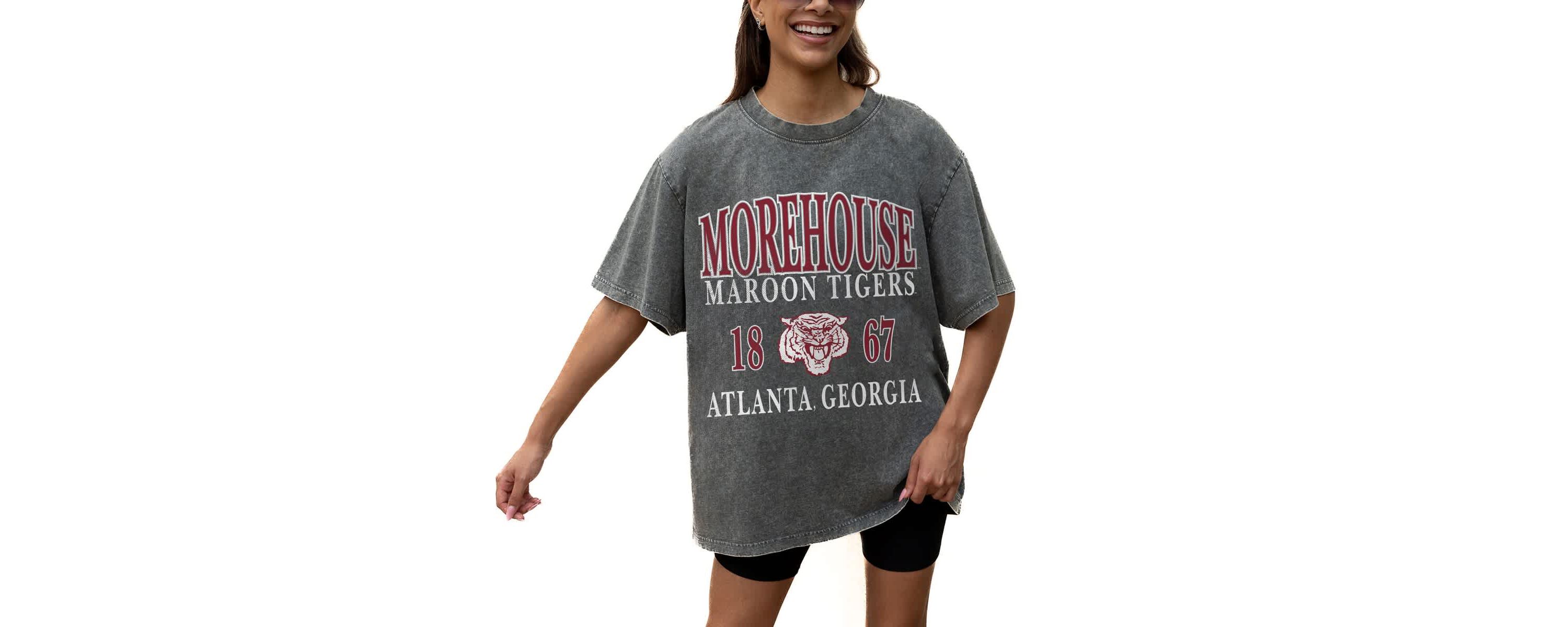 Morehouse Maroon Tigers NCAA Grey Morehouse Tigers Oversized Snow Wash T-Shirt