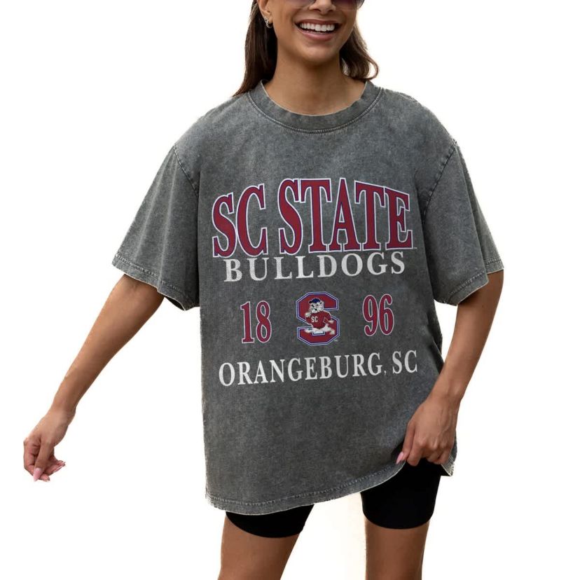 SC State Bulldogs NCAA Grey South Carolina State Bulldogs Oversized Snow Wash T-Shirt