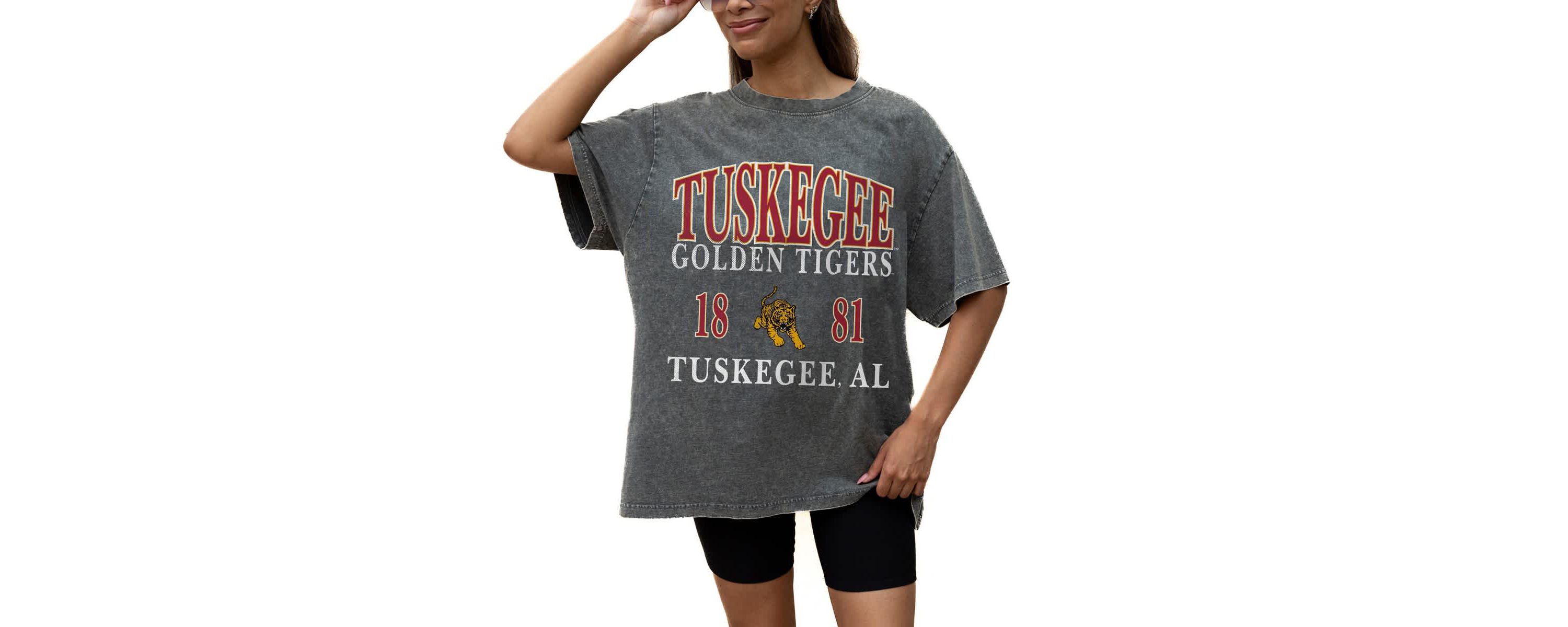 NCAA Grey Tuskegee Golden Tigers Oversized Snow Wash T-Shirt
