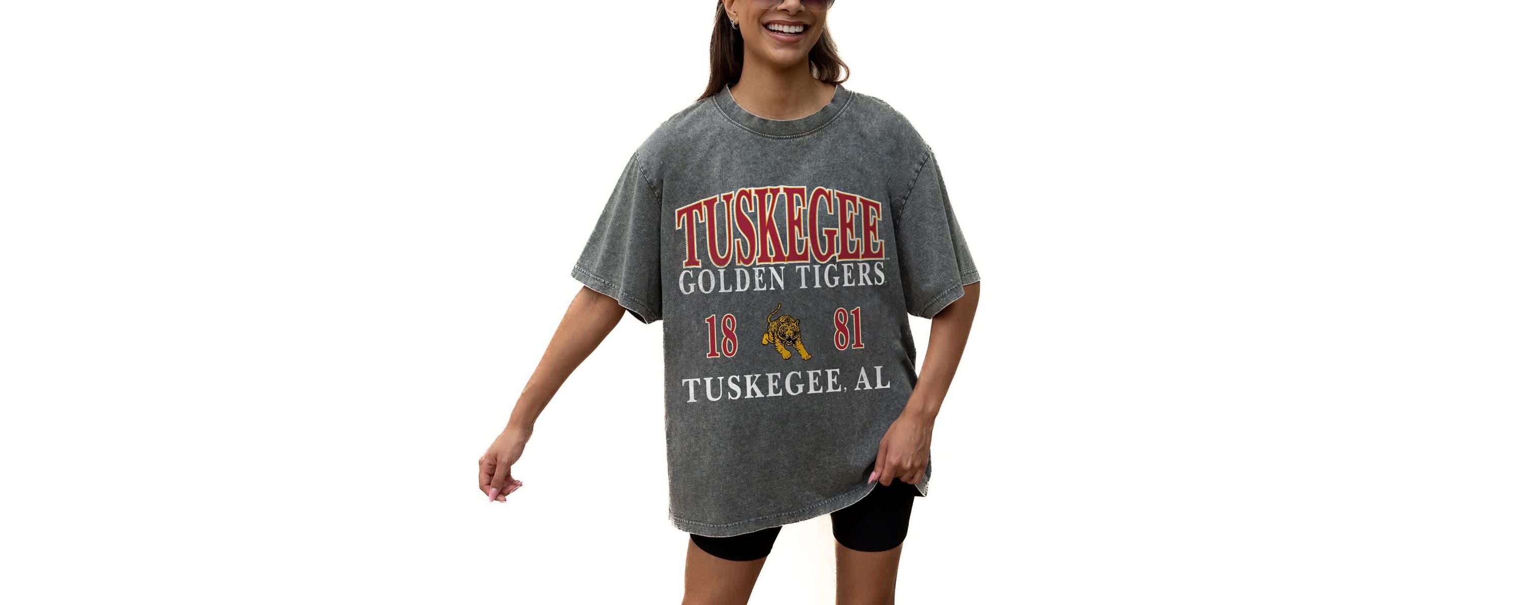 NCAA Grey Tuskegee Golden Tigers Oversized Snow Wash T-Shirt