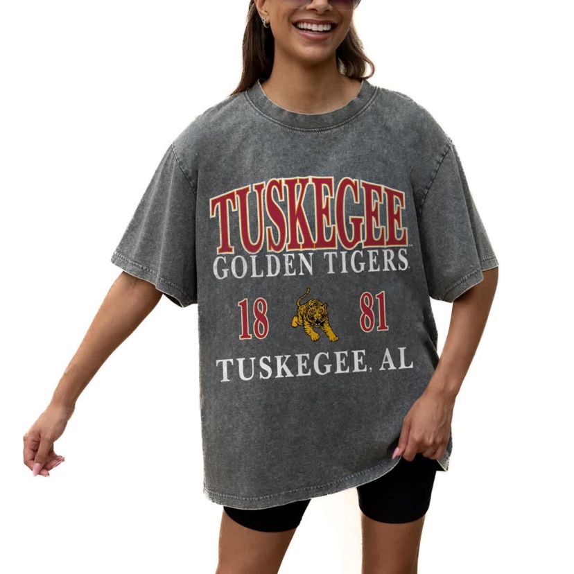 NCAA Grey Tuskegee Golden Tigers Oversized Snow Wash T-Shirt