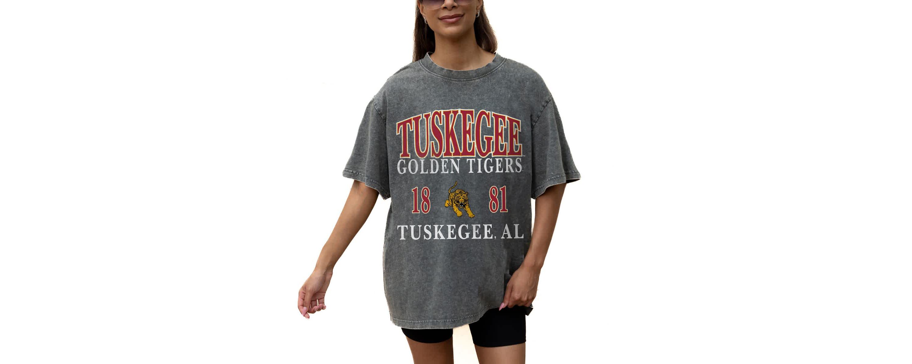 NCAA Grey Tuskegee Golden Tigers Oversized Snow Wash T-Shirt