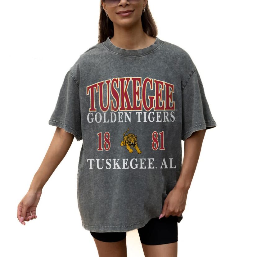 NCAA Grey Tuskegee Golden Tigers Oversized Snow Wash T-Shirt