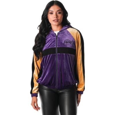 The Wild Collective NBA Los Angeles Lakers Velour Full-Zip Track Jacket Hoodie
